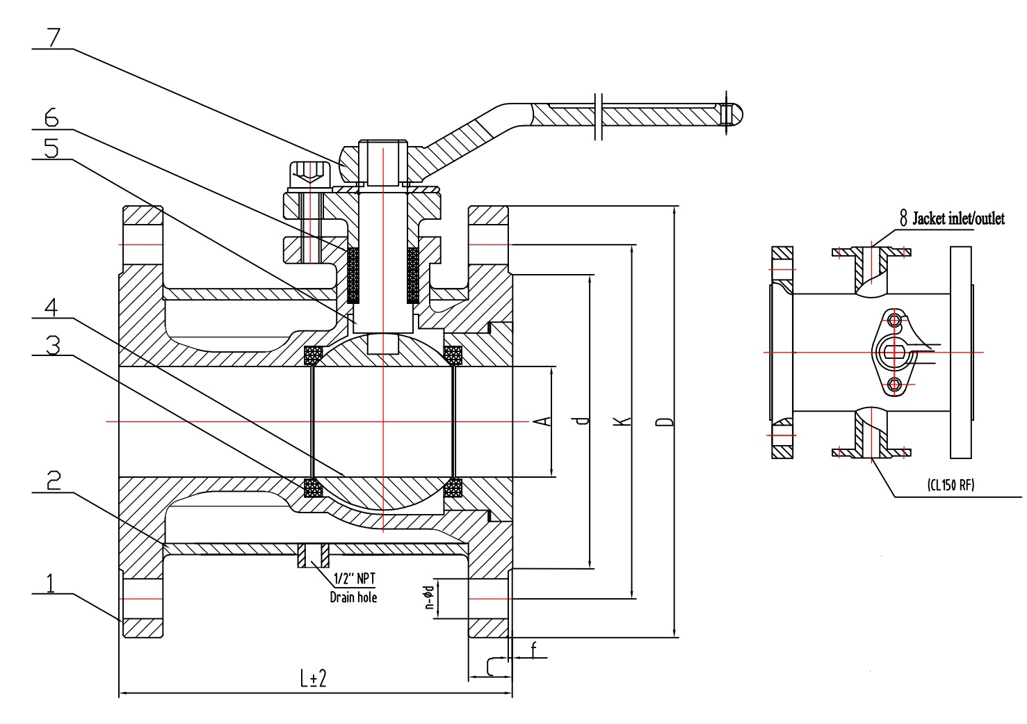 Full jacketed ball valve structure