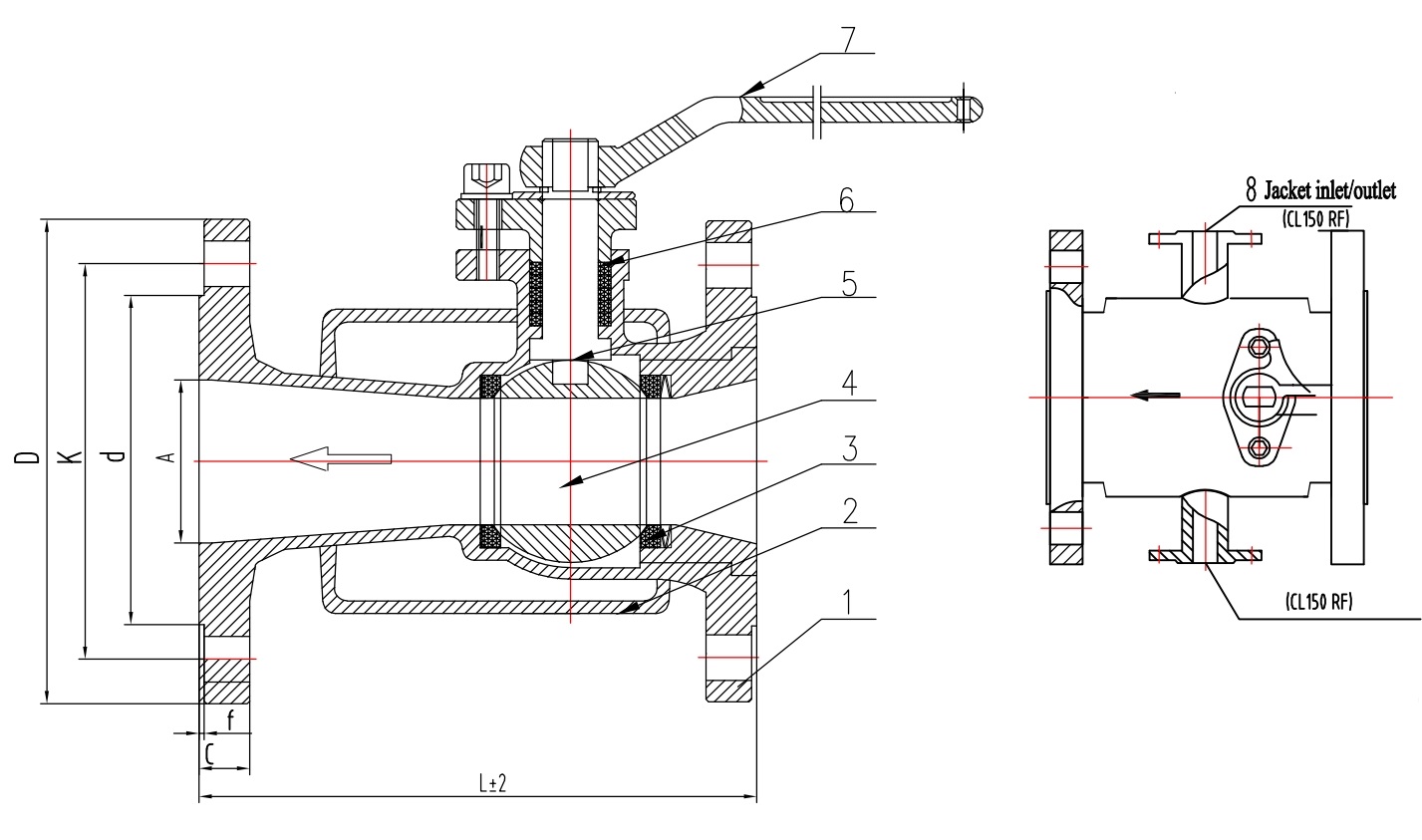 Half jacketed ball valve structure